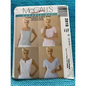 McCalls 2818 sewing pattern knit top scoop square V neck size 14 16 18